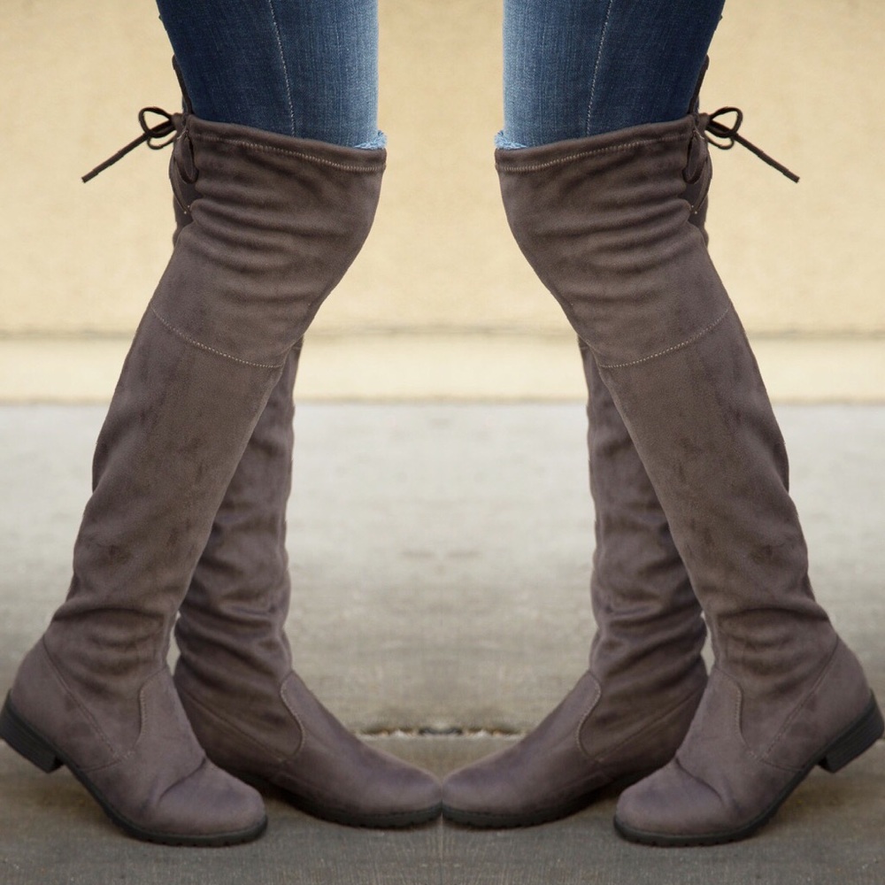 GREY Over the Knee/ Thigh High Flat Boot